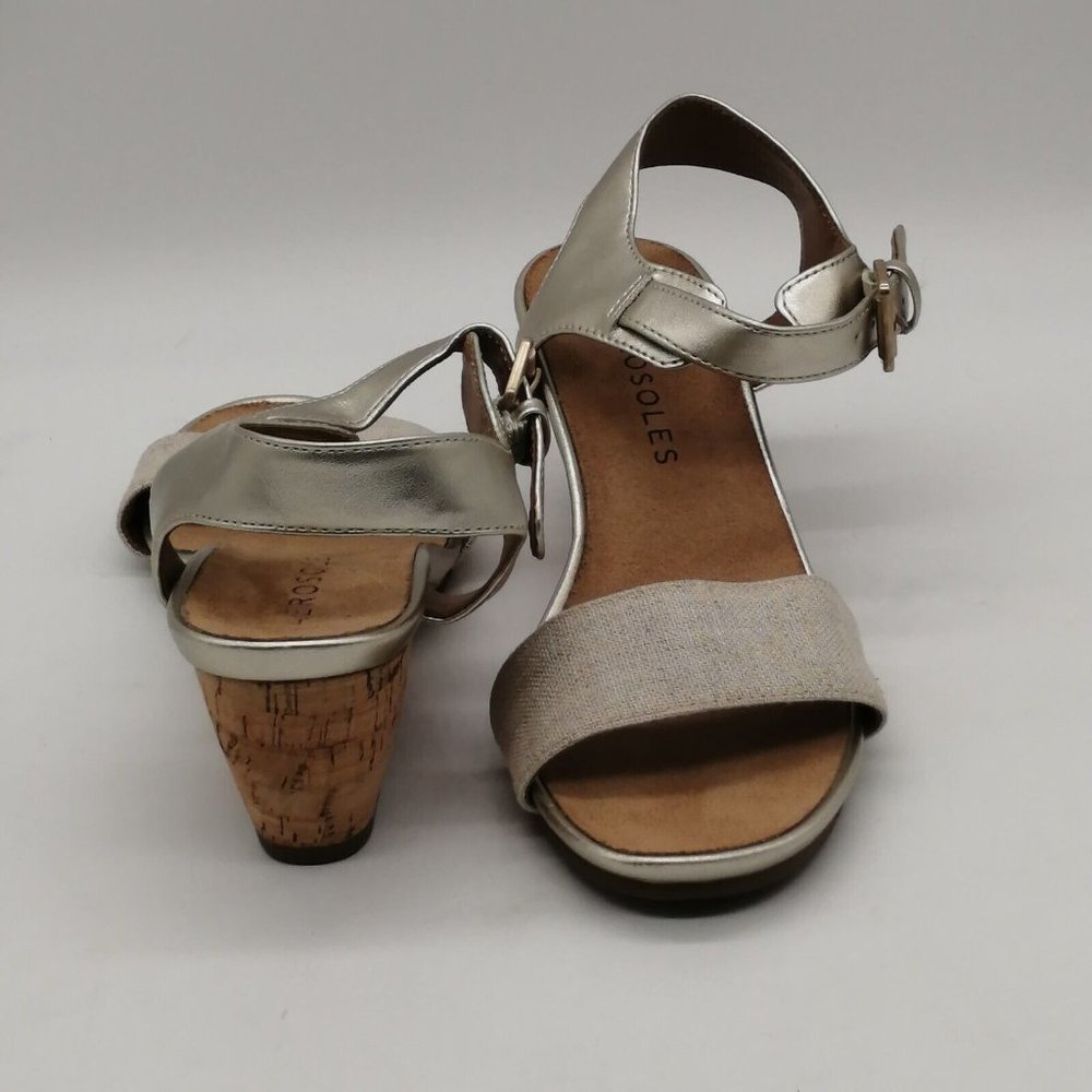 AEROSOLES Metallic Gold Cork Wedge Sandals - Picture 3 of 10